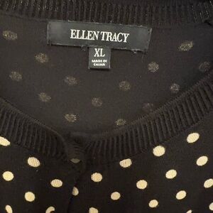 Ellen Tracy Black Cardigan with Cream Polka Dots